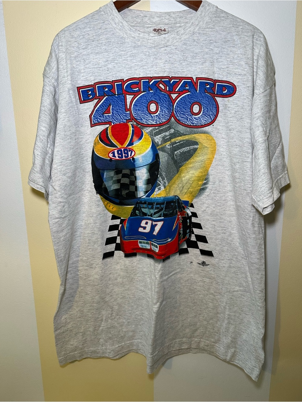 Vintage 1997 Brickyard 400 T Shirt Mens XL Single Stitch Heather Gray NASCAR